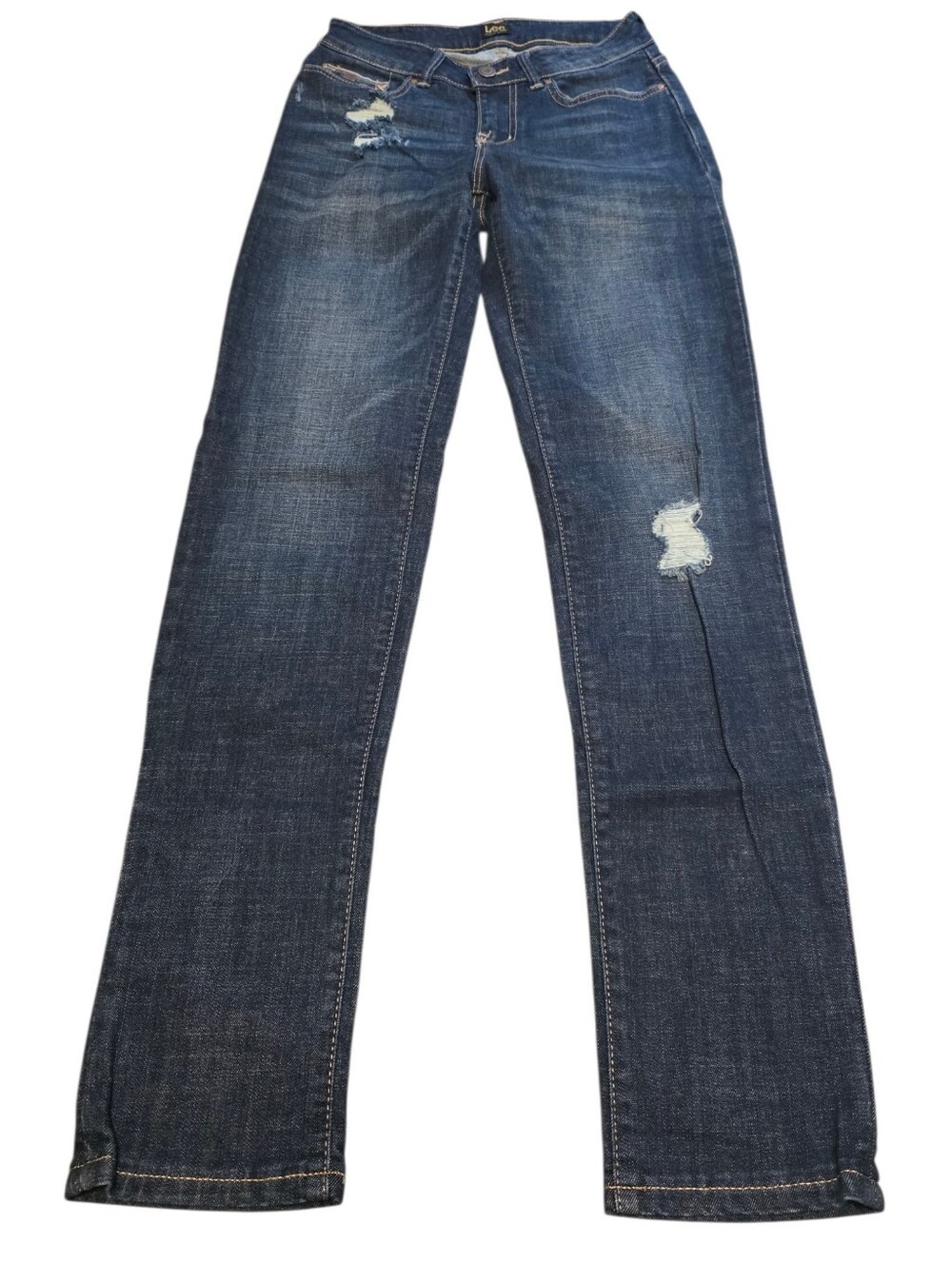Lee EUC Darkwash Distressed Western Denim Blue Jeans Size 0 Long